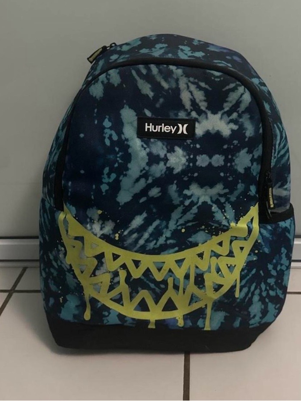 Hurley Blue Tie-Dye Backpack with Lime Green Graphic